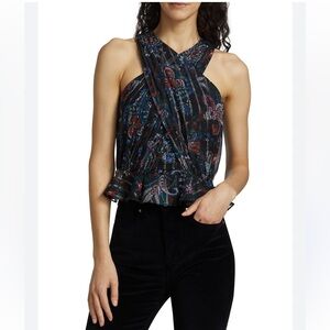 NWT The Kailani top by Veronica Beard Size 14 Silk Metallic Floral Black Multi